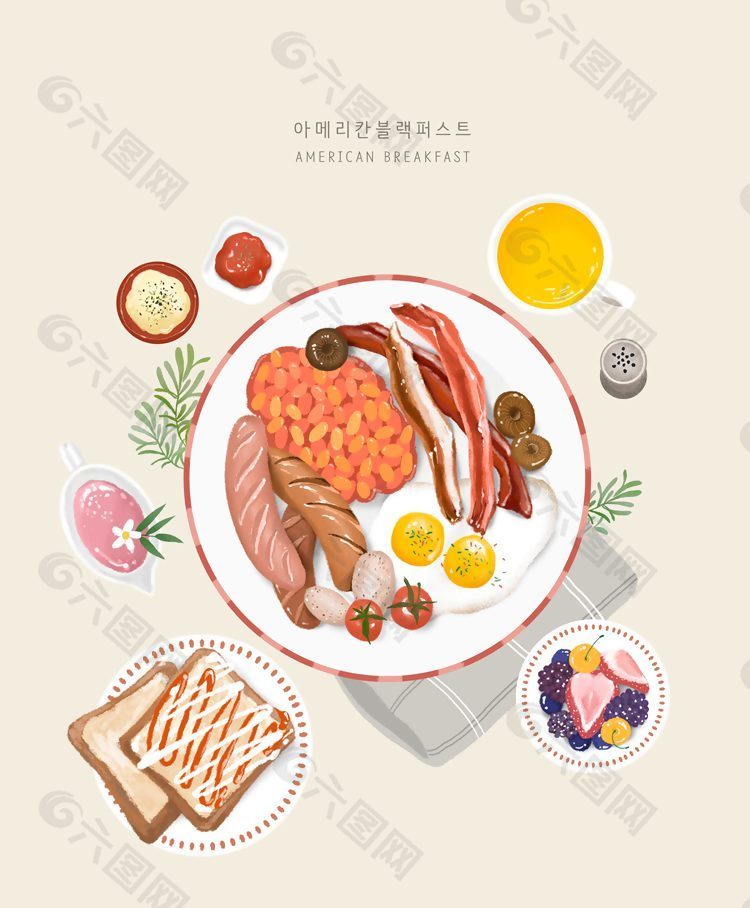 彩绘韩式料理插画