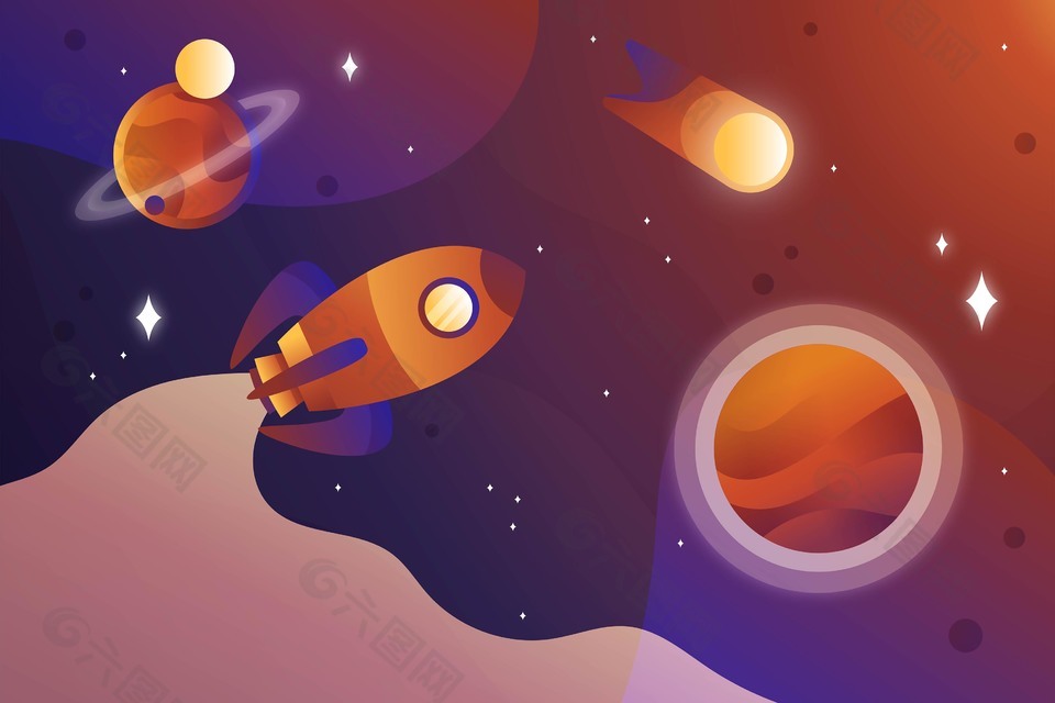 神秘外太空火箭飞行插画