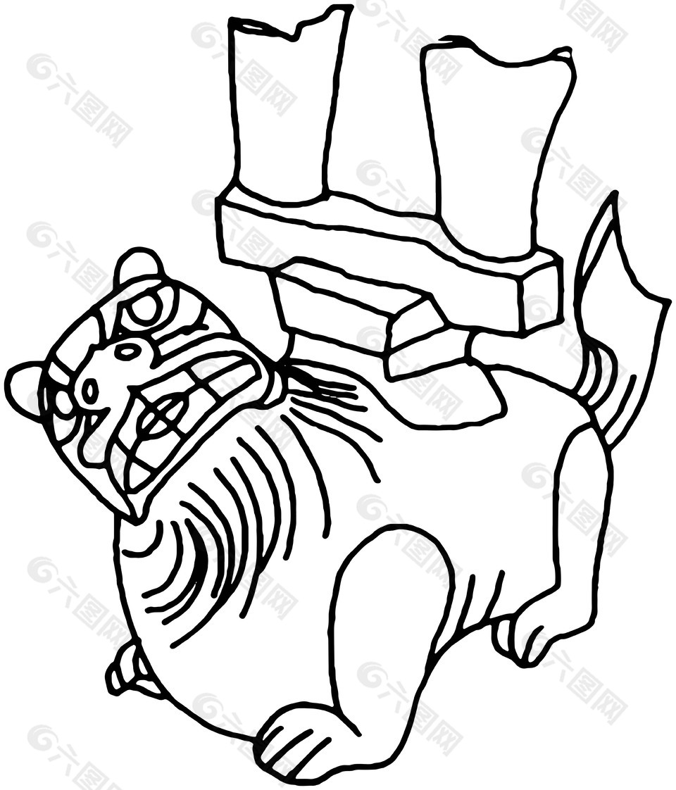 顽皮嬉戏的石狮子纹样