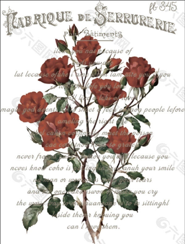 玫瑰花字母服装印花图案