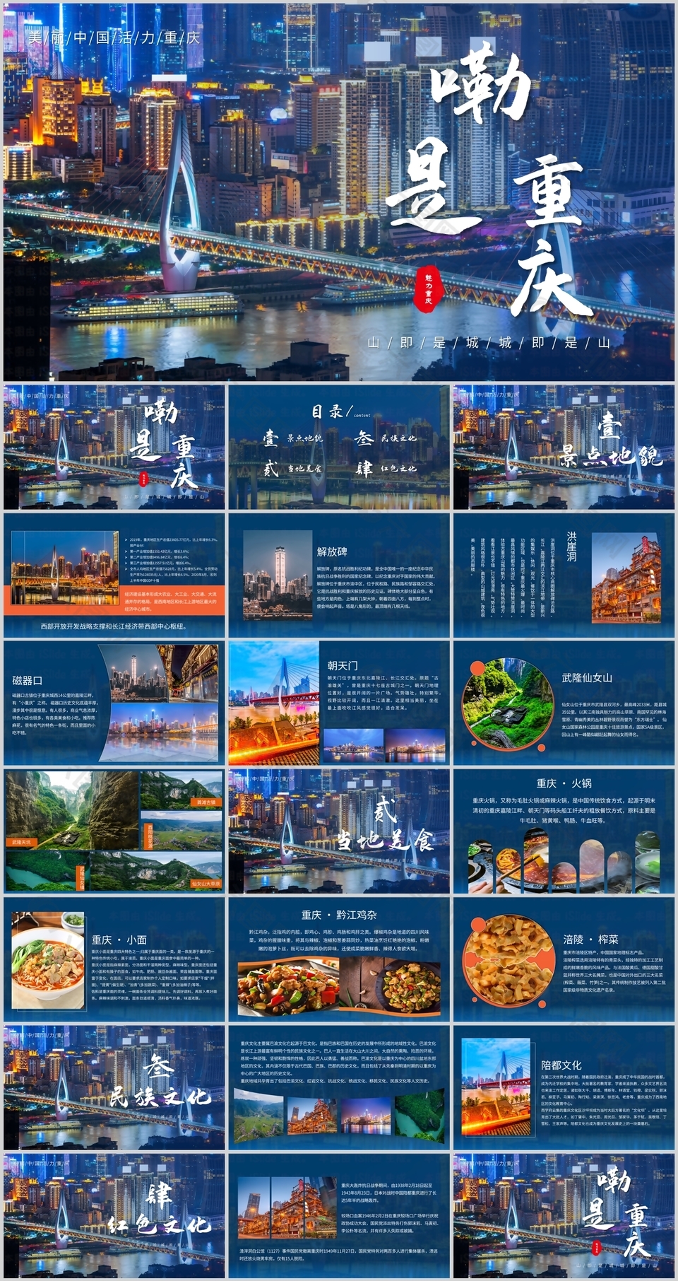 美丽中国活力重庆旅游宣传介绍PPT模板