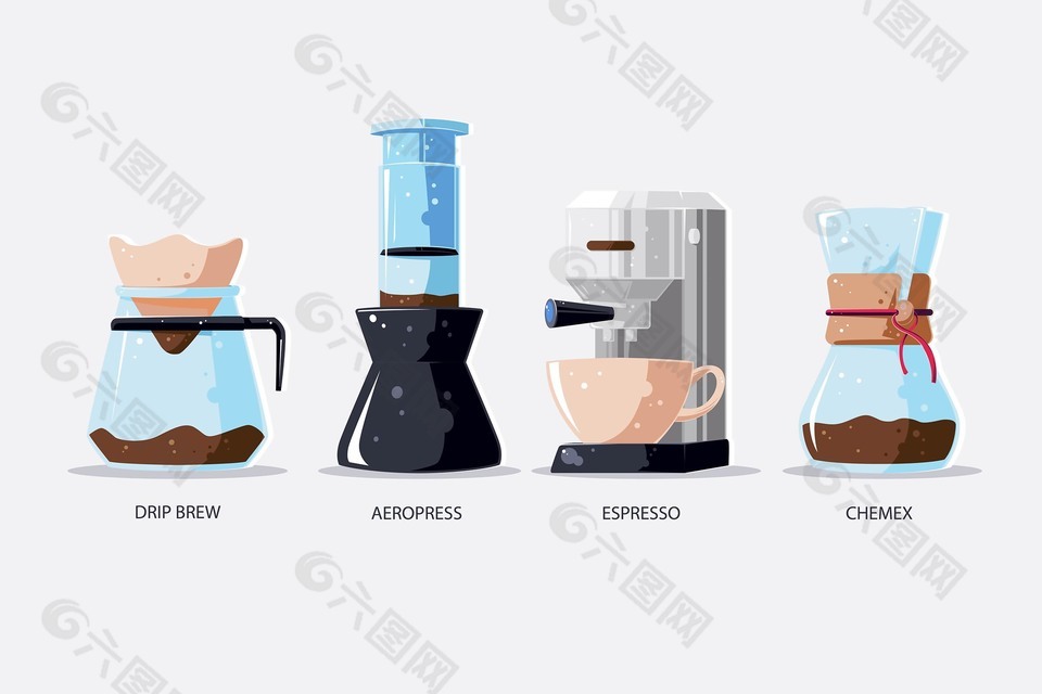 制作咖啡用具咖啡机插画