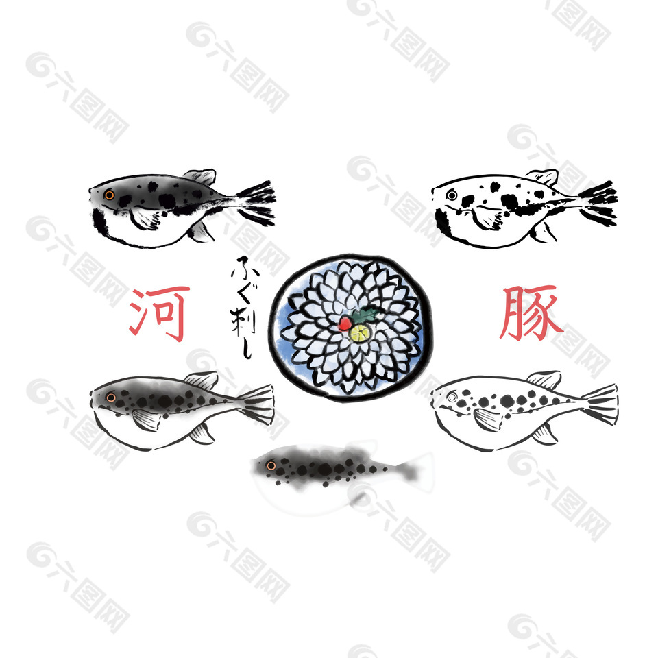 美味河豚刺身插画