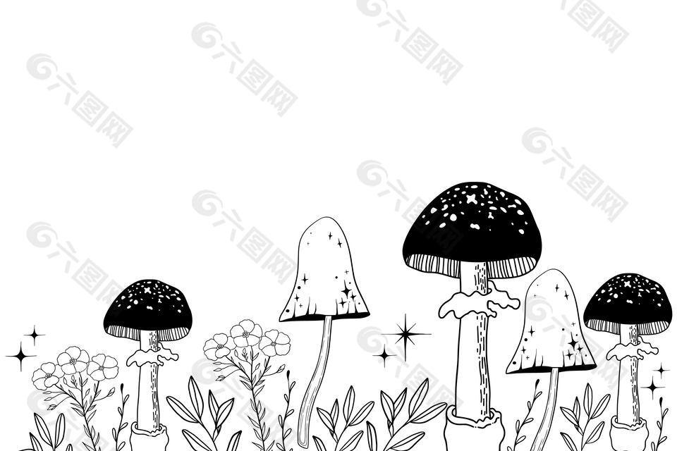 线描手绘素材蘑菇插画