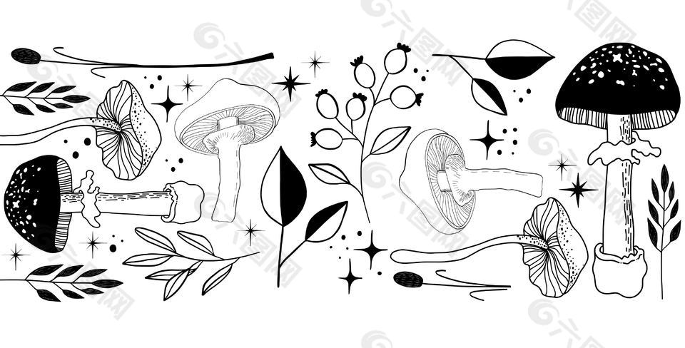 手绘菌类蘑菇插画素材