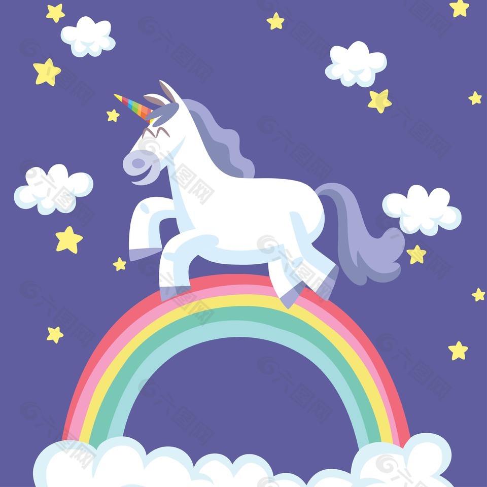 手绘可爱独角兽矢量
