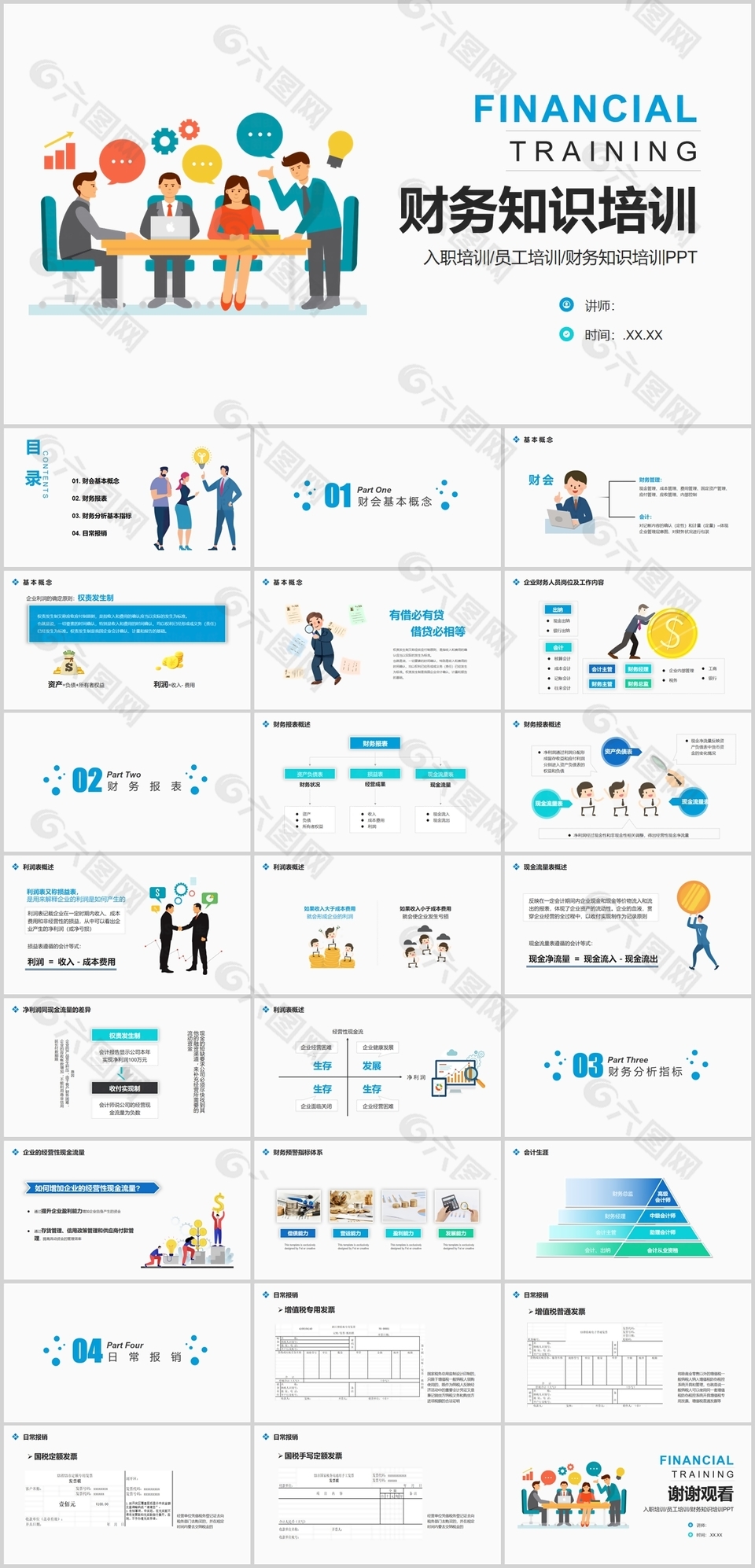 商务扁平风财务知识培训课件PPT模板