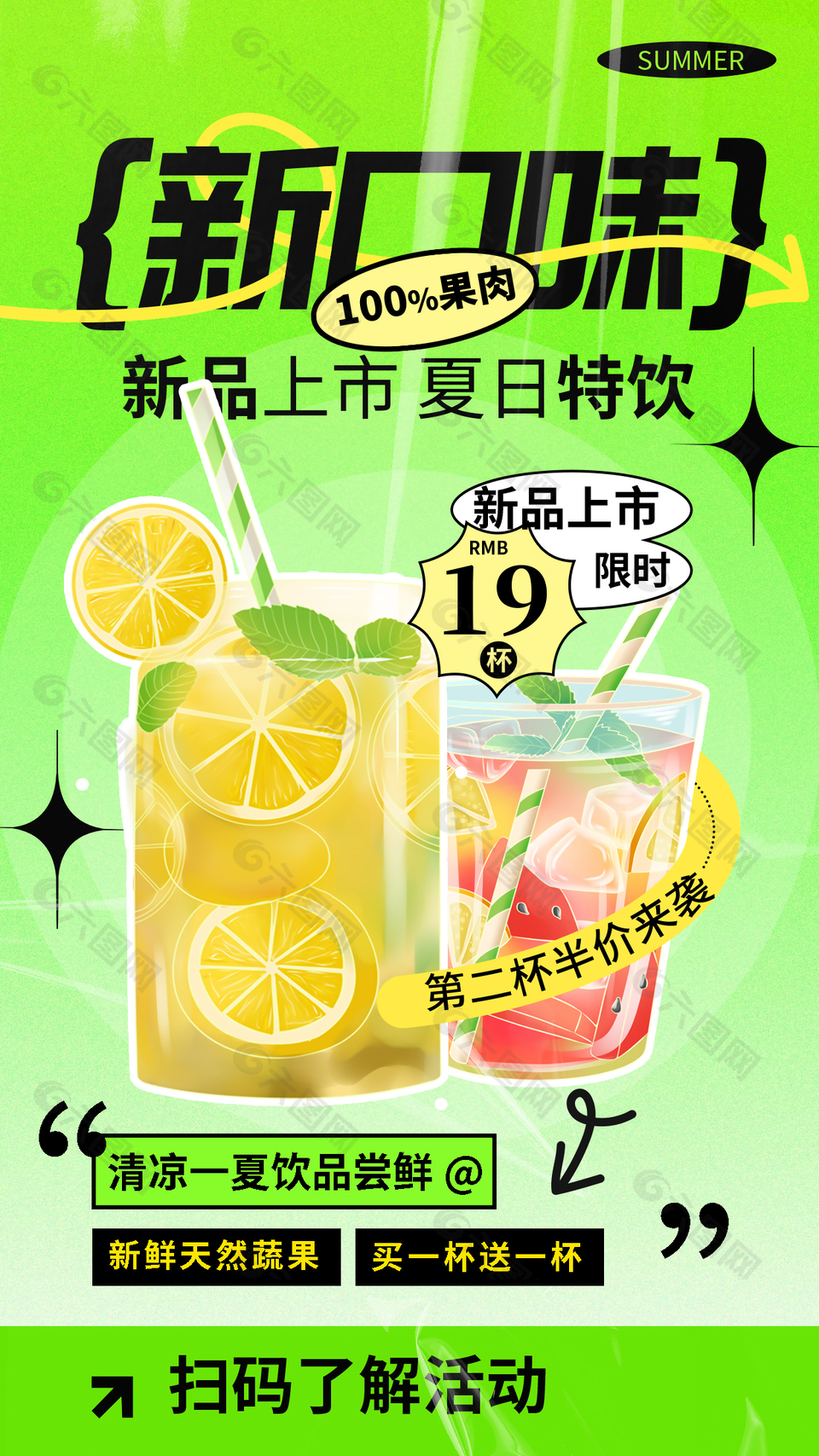 新品上市夏日特饮果茶促销宣传海报