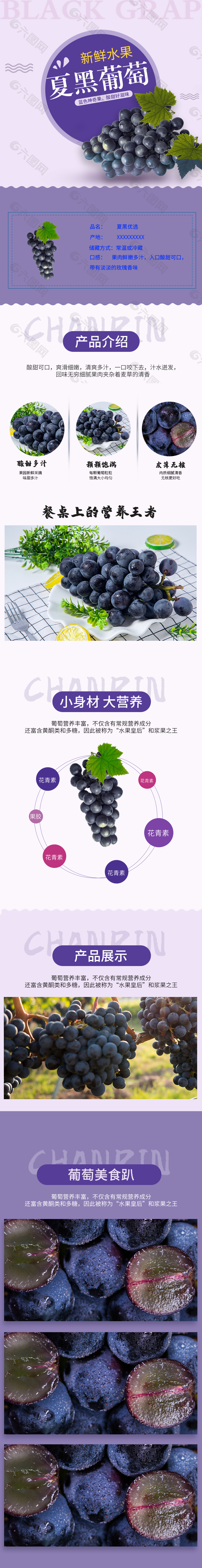 皮薄无核水果夏黑葡萄淘宝电商详情页素材