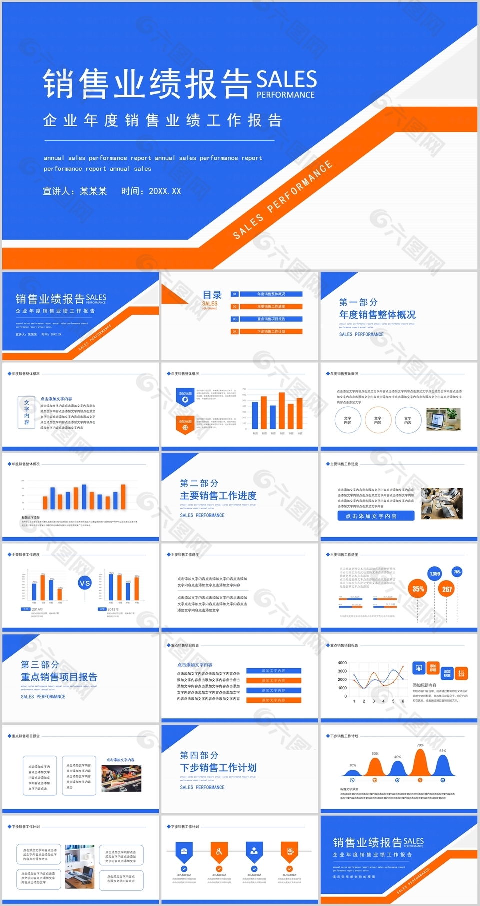 几何风企业年度销售业绩工作报告PPT模板