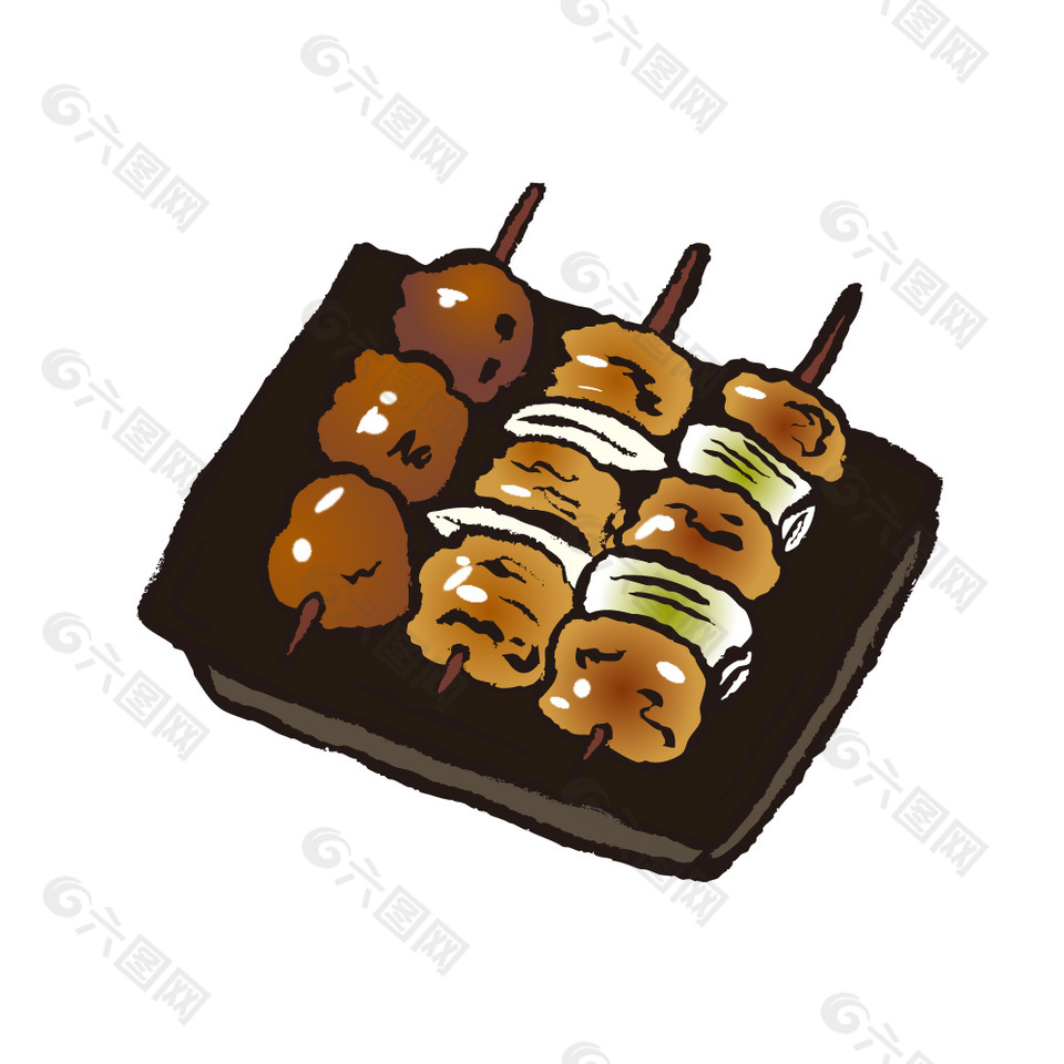 手绘烧鸟拼盘插画