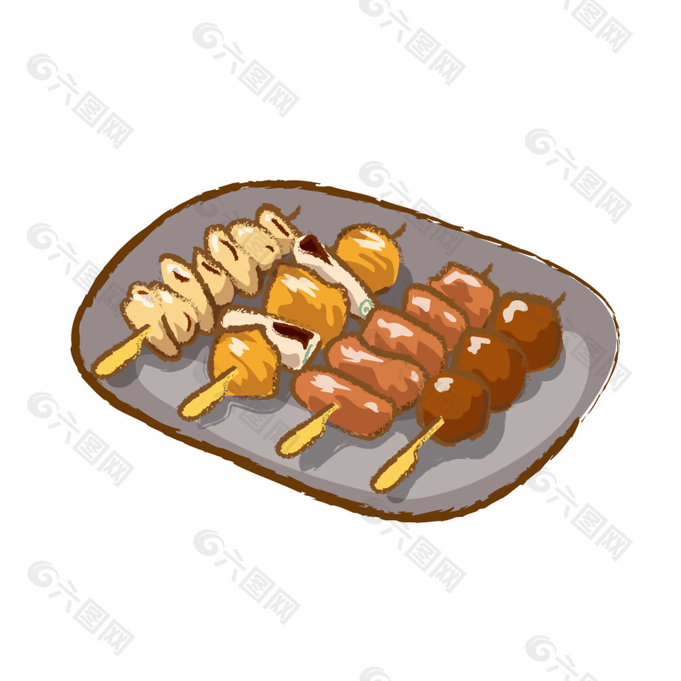 日式烧烤拼盘插画