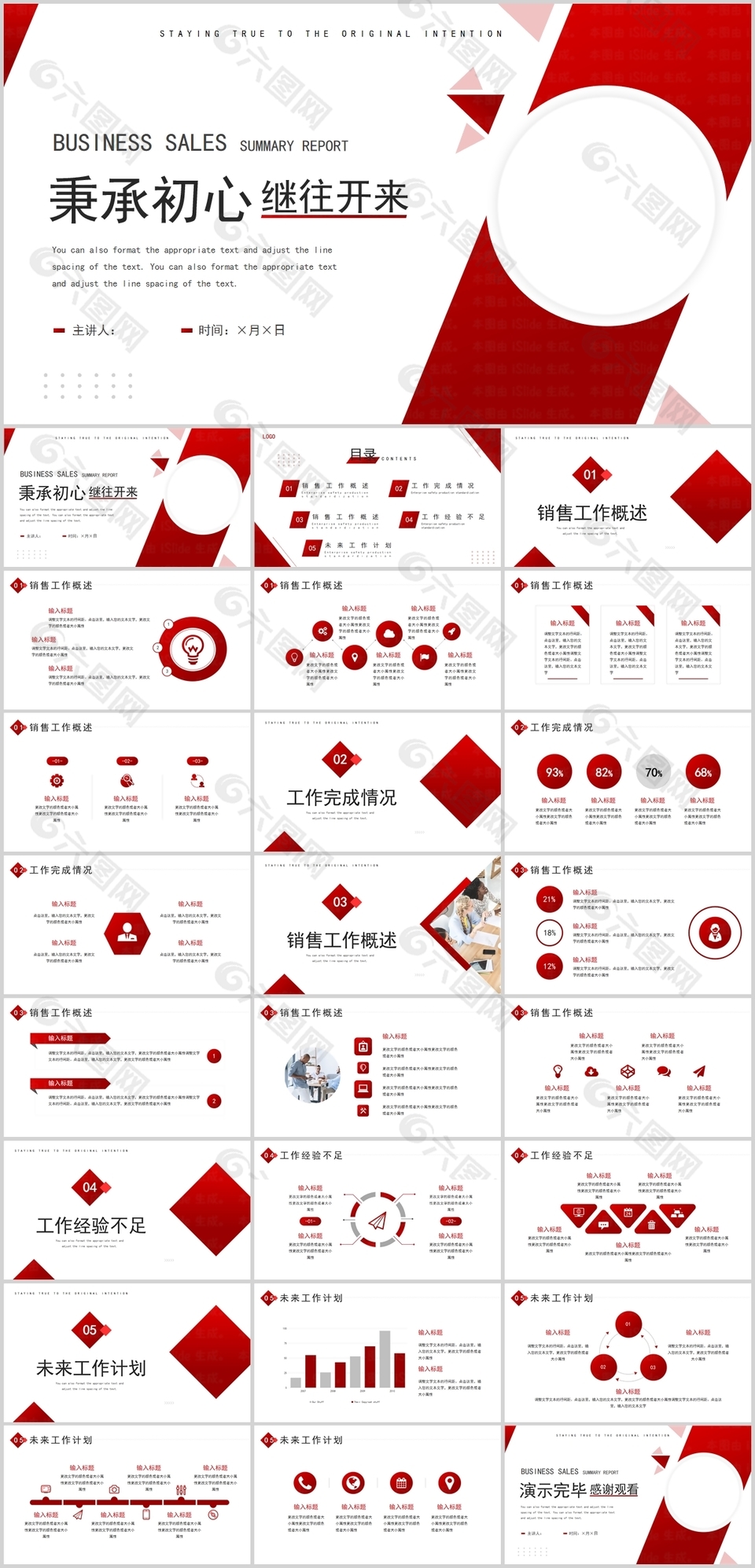 红色简约秉承初心继往开来销售工作PPT