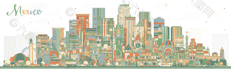 墨西哥城市建筑插画