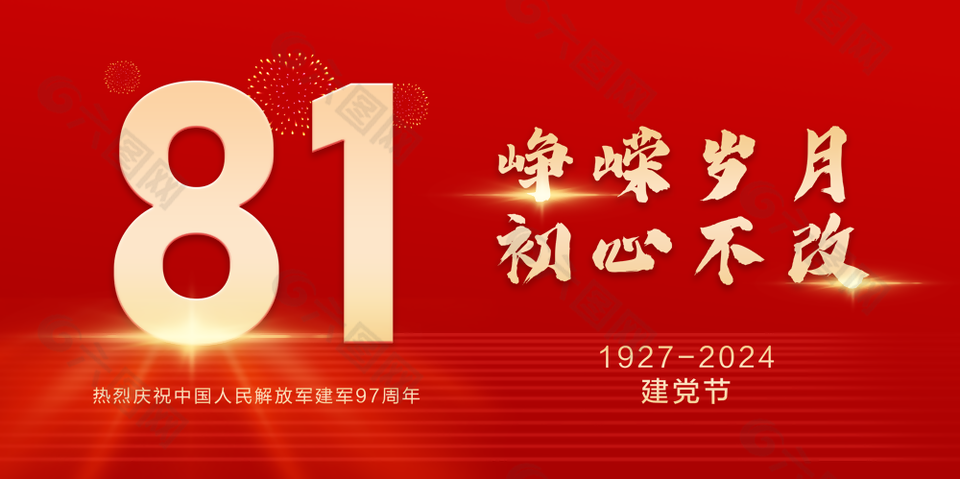 2024年简约红色八一建军97周年展板