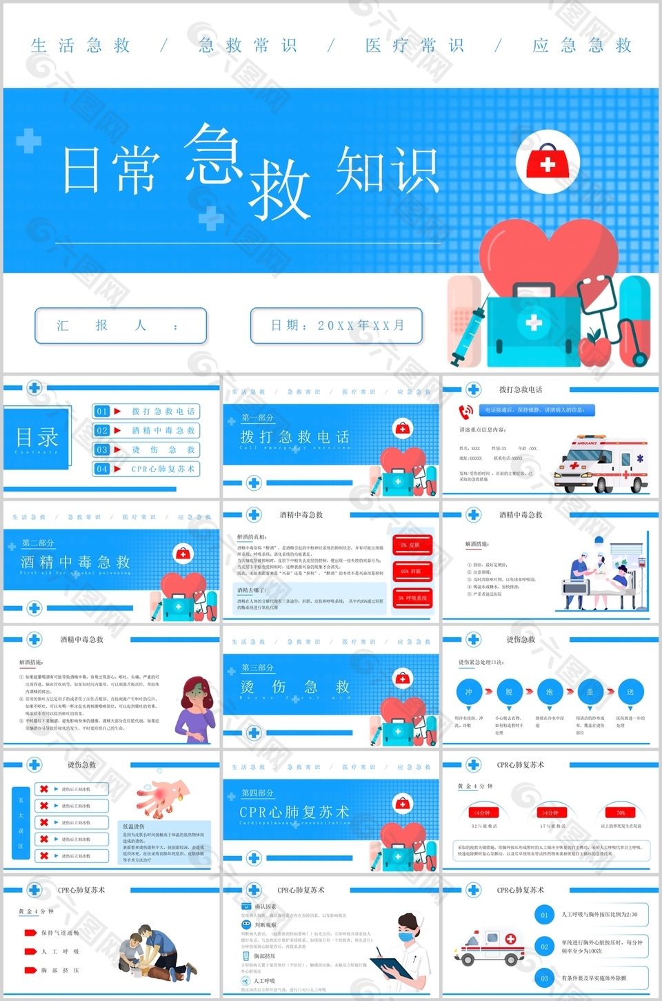 简约实用日常急救知识培训课件PPT模板