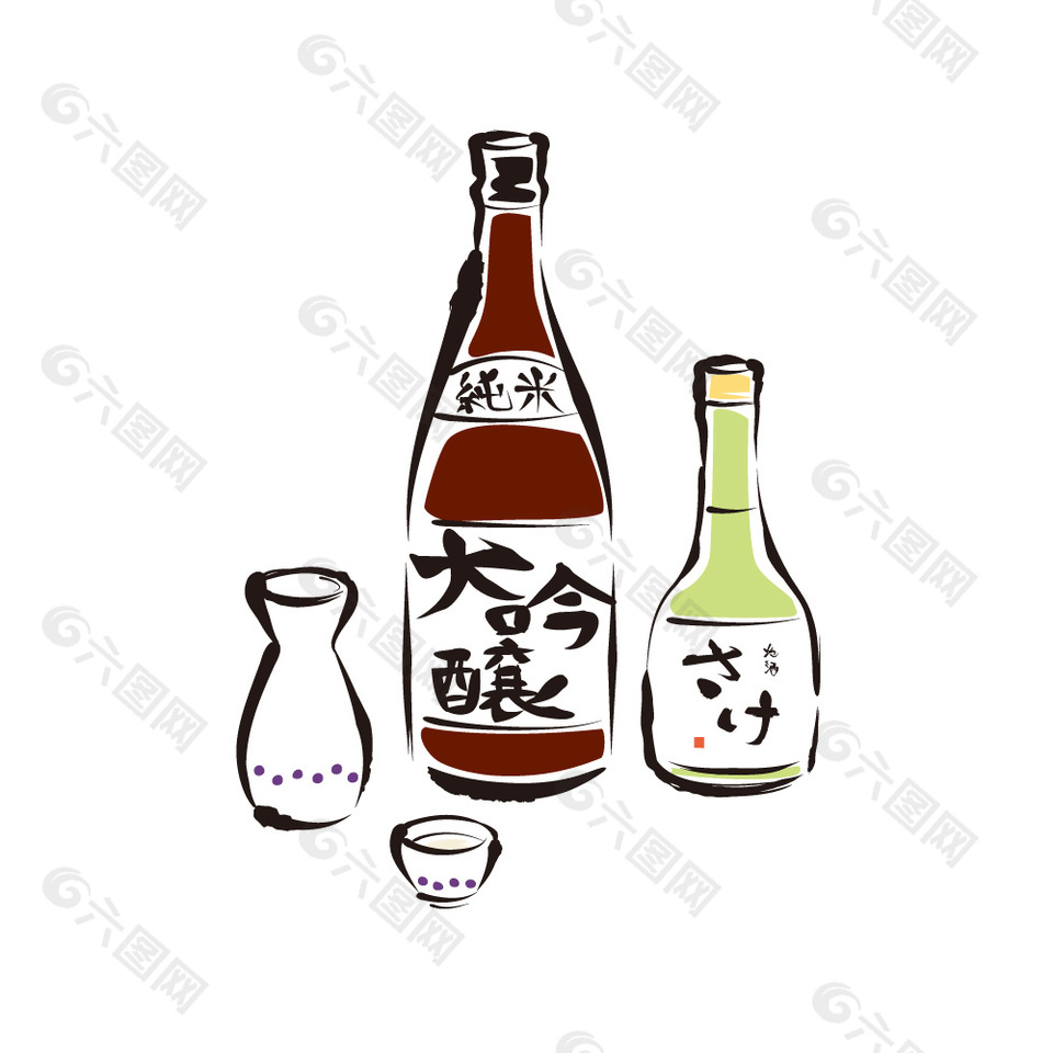 日式简约烧酒插画