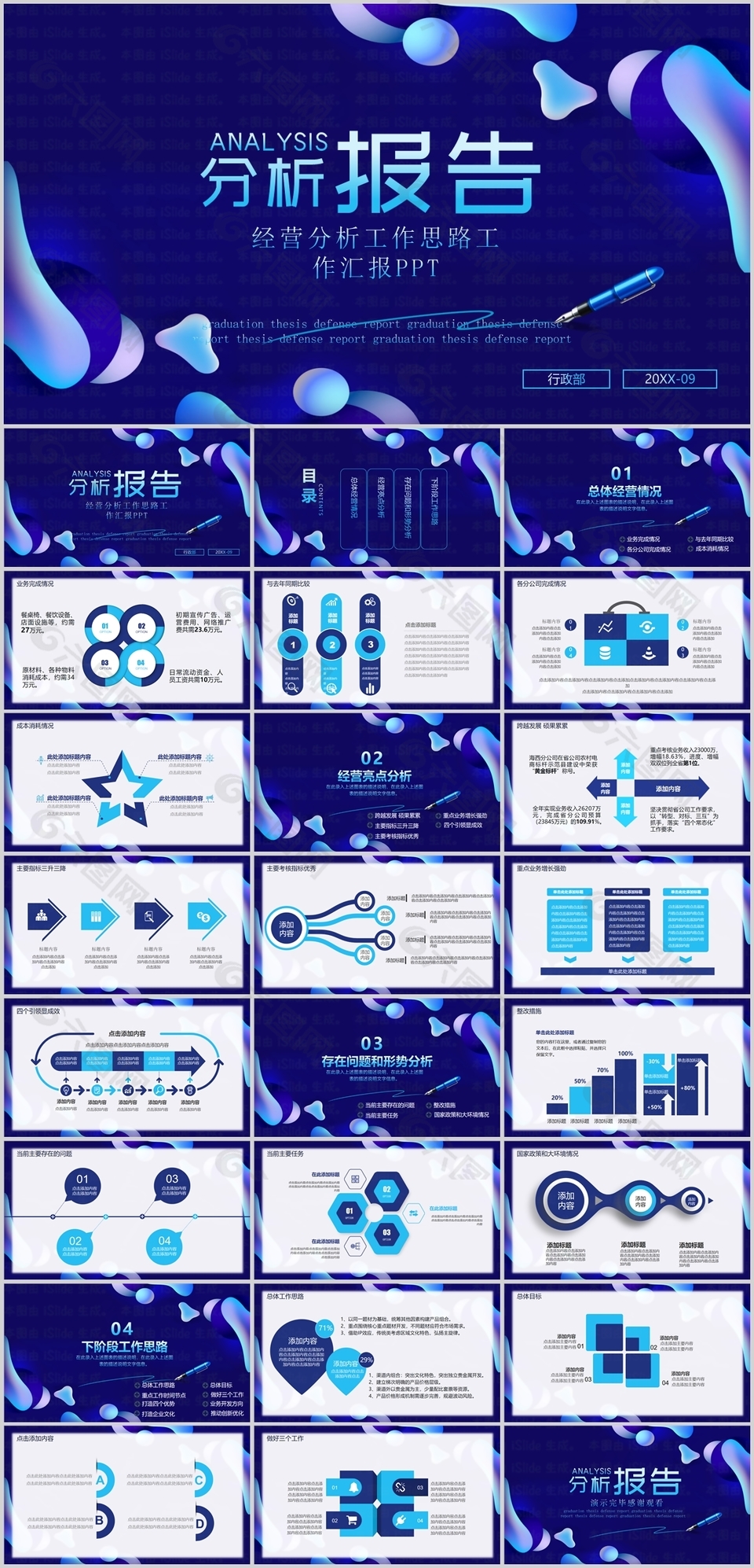 蓝色经营分析工作思路工作汇报PPT模板