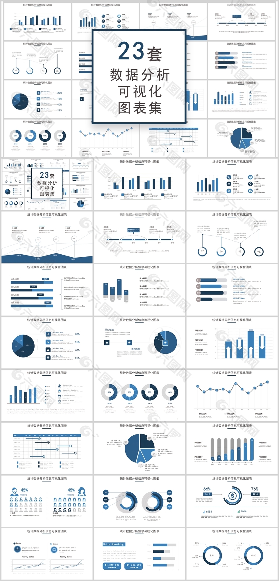 23套数据分析可视化图表集PPT模板