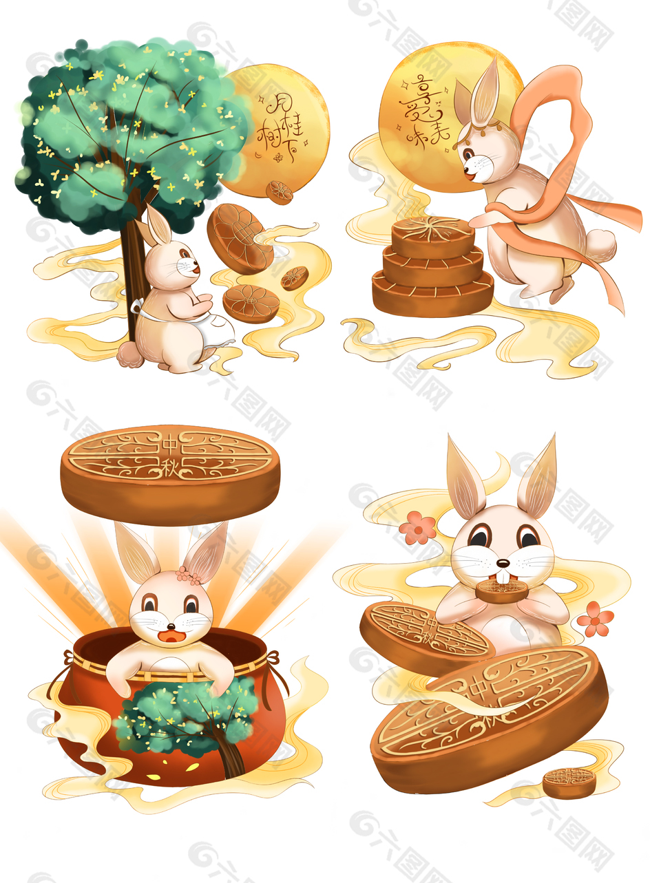 月桂树下美味尽享创意手绘中秋插画