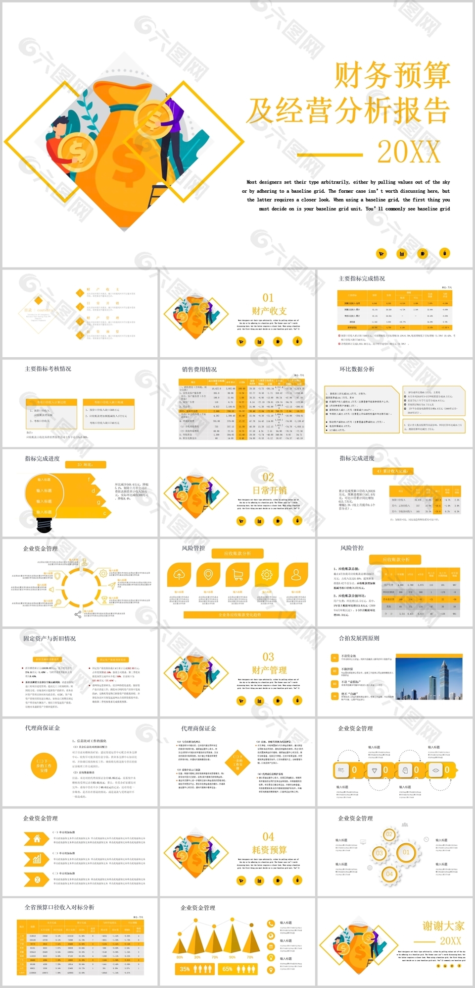 橙色系财务预算经营分析报告PPT模板