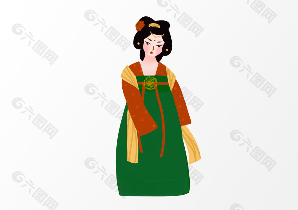 古典手绘传统唐朝侍女人物插画素材