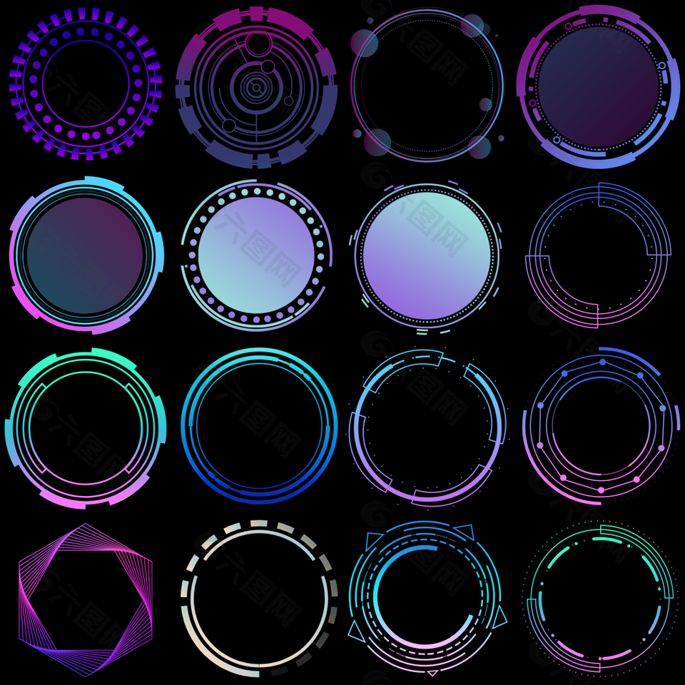 创意渐变色科技感圆形数据可视化装饰图案