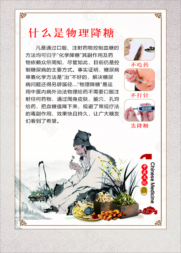 国风中药养生之物理降糖知识宣传海报