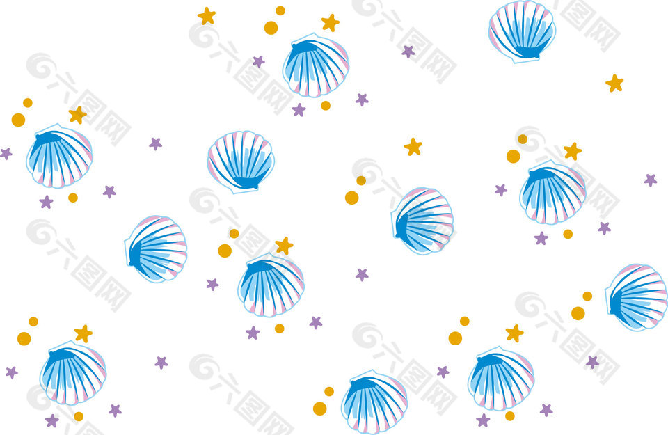 创意水彩风沙滩贝壳主题装饰图案