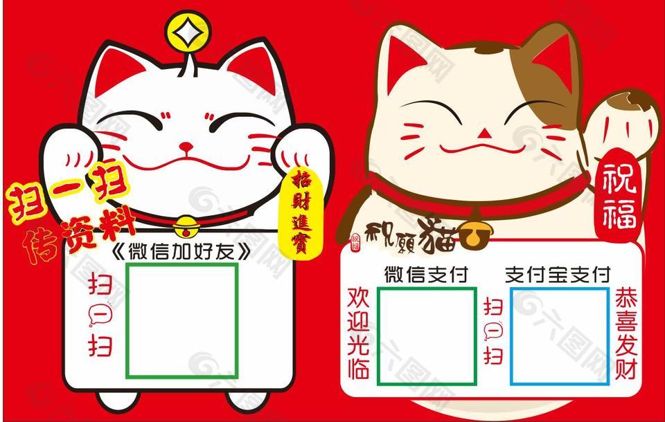 可爱猫咪二维码收款卡通牌