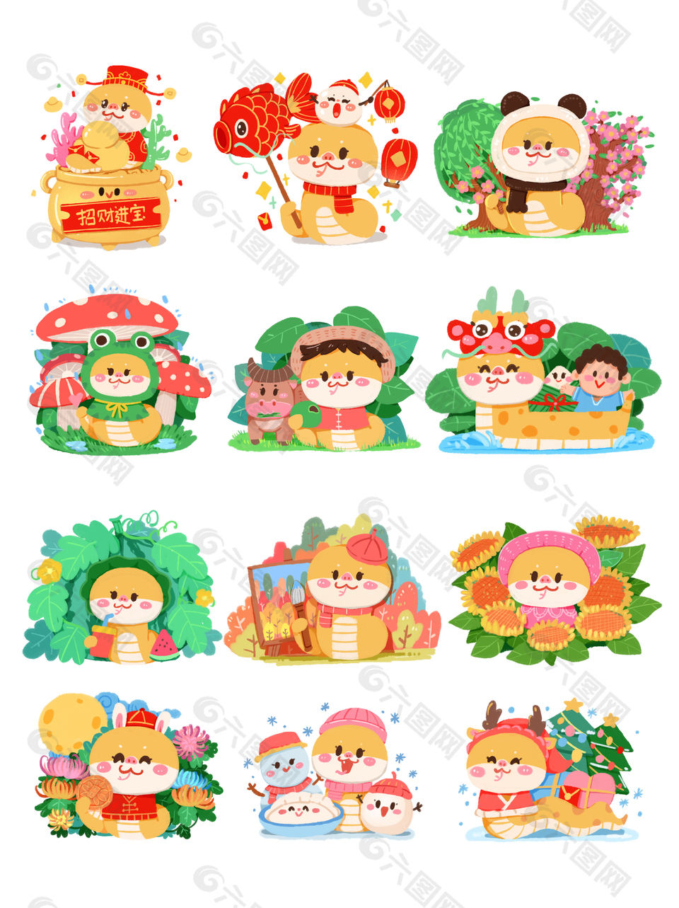 卡通创意可爱蛇年节日庆祝图案