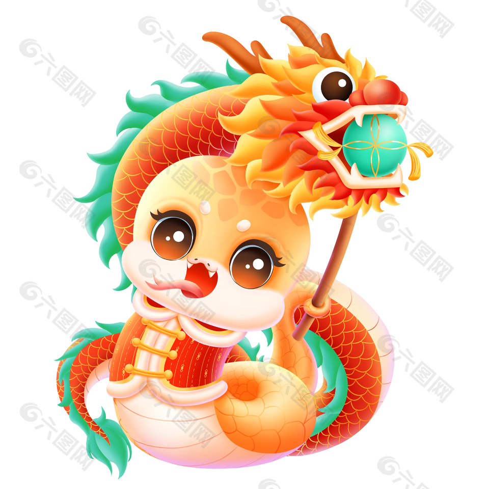 卡通可爱创意蛇年舞龙狮装饰头像