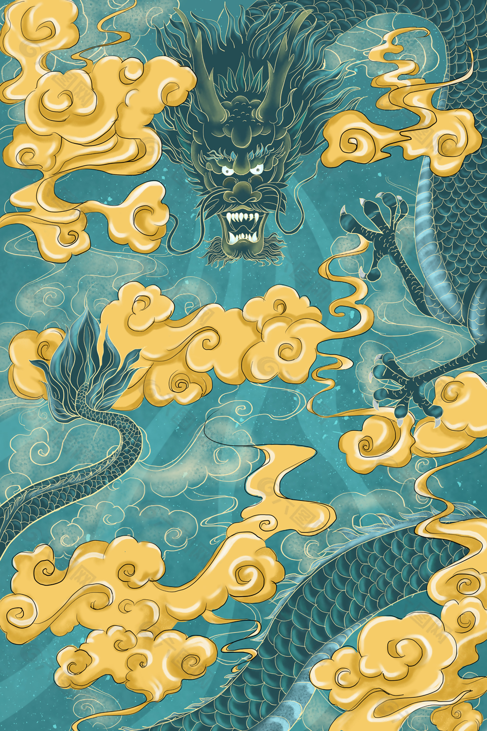 复古中国风神兽龙H5背景图