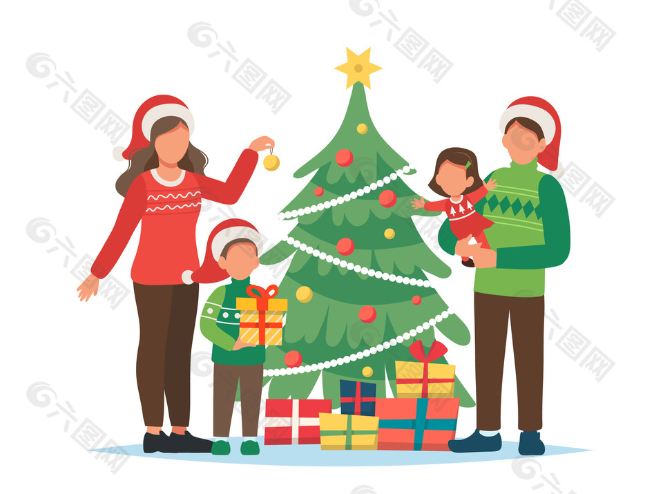 圣诞节亲子温馨卡通主题创意插画