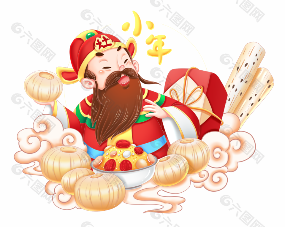 喜庆卡通风传统节日小年财神爷插画