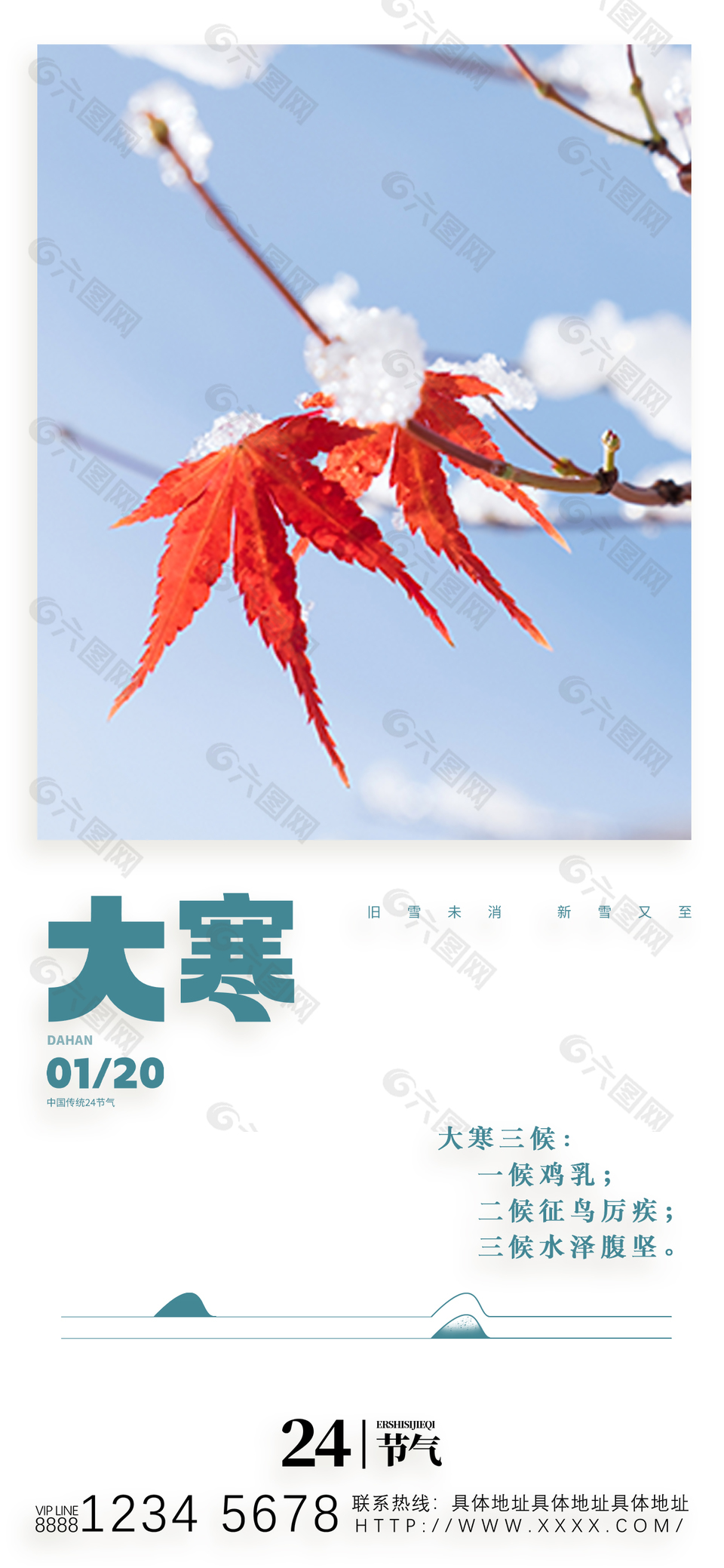 冬雪不迟大寒已至传统二十四节气宣传海报