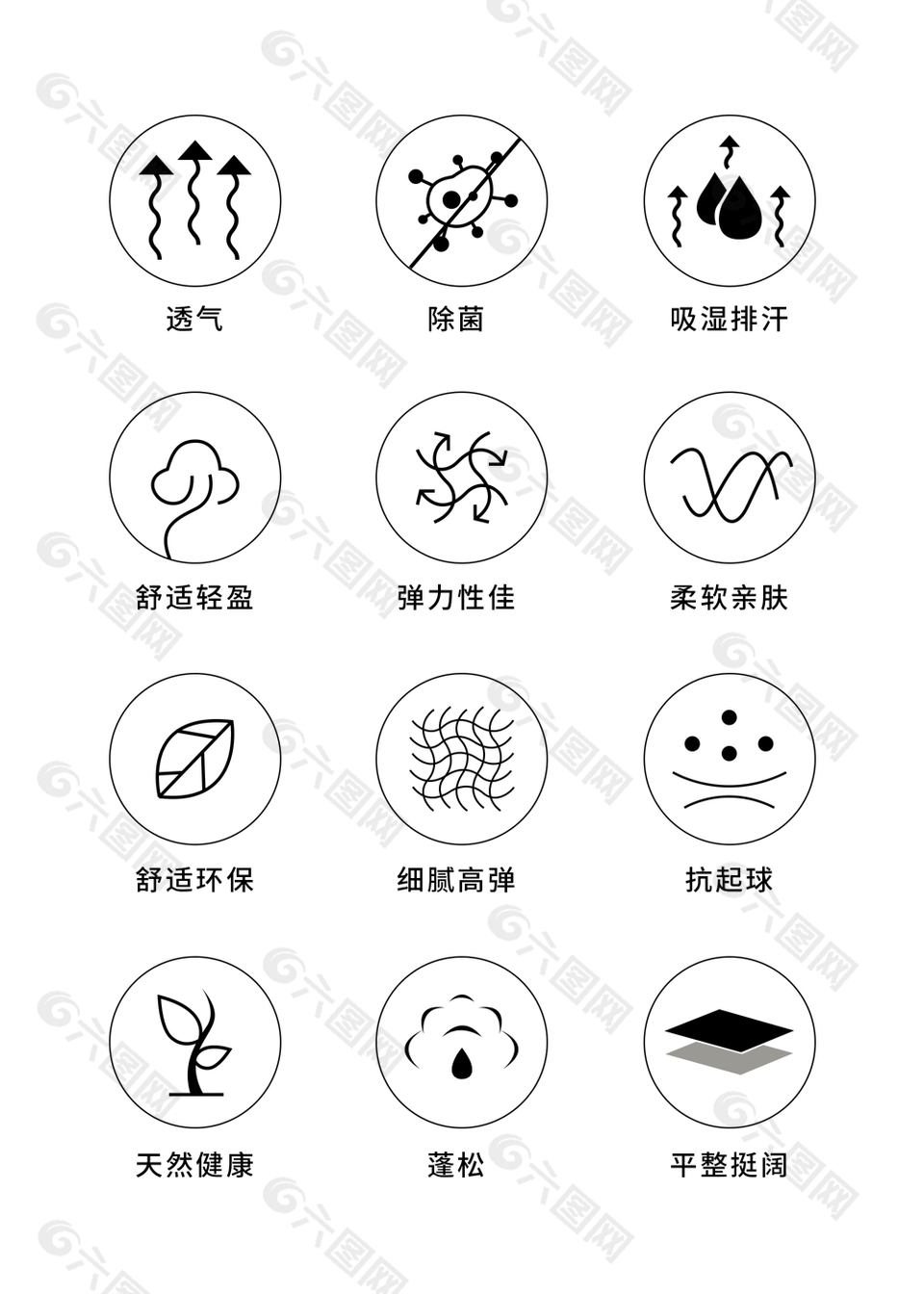 简约电商行业服装吸湿排汗图标合集