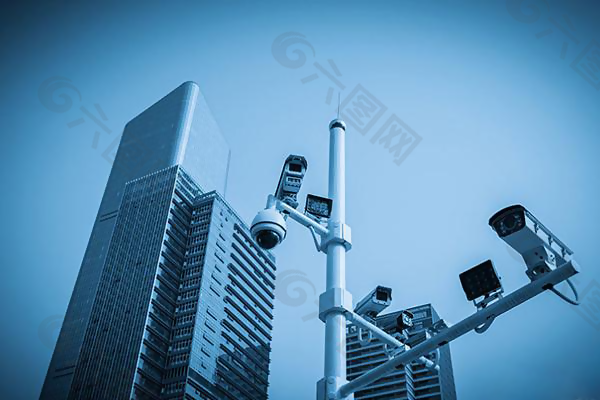 安防摄像头城市建筑主题背景