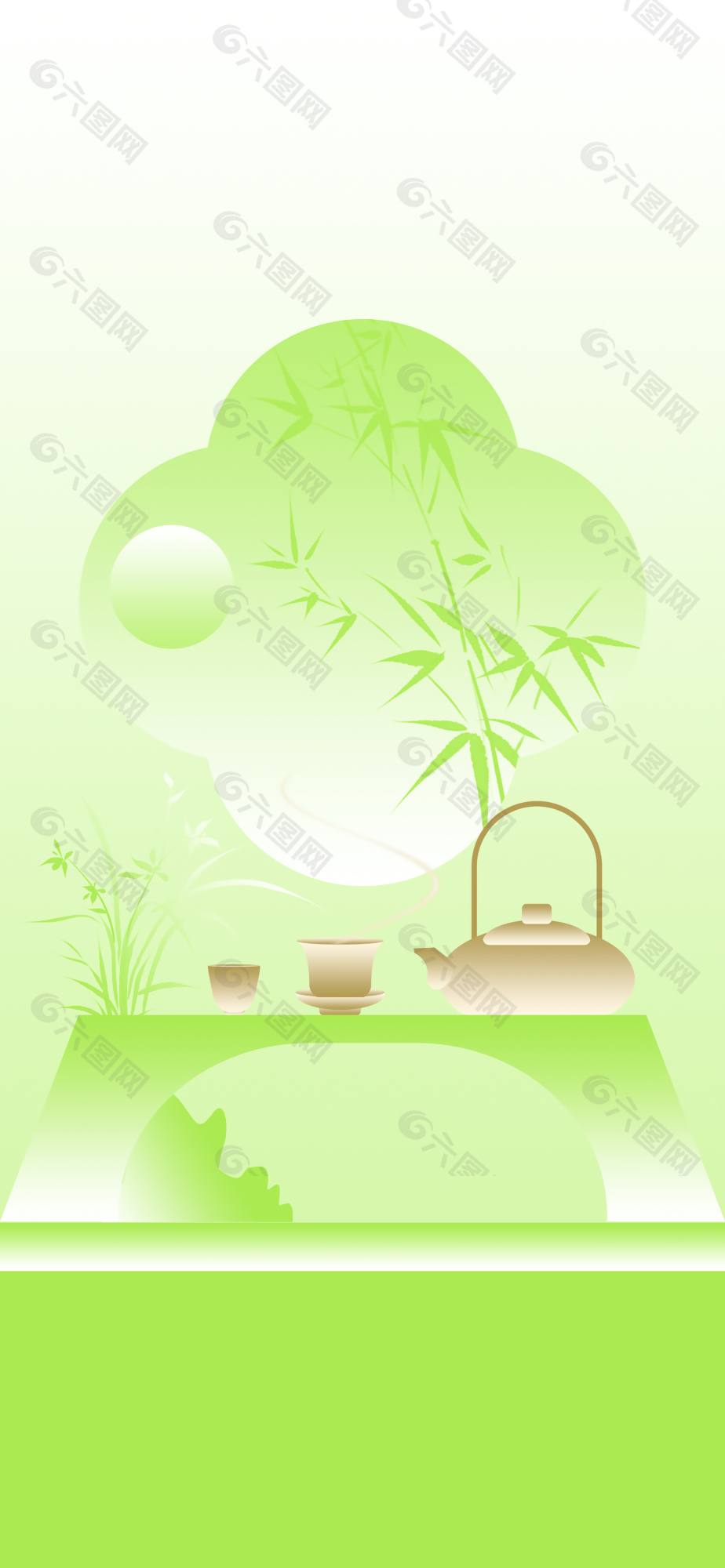 绿色渐变茶文化主题国风背景设计