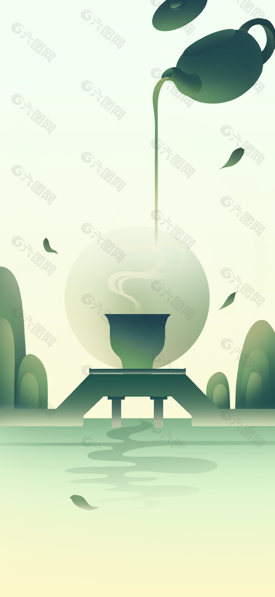 古风茶韵绿色意境主题茶文化背景
