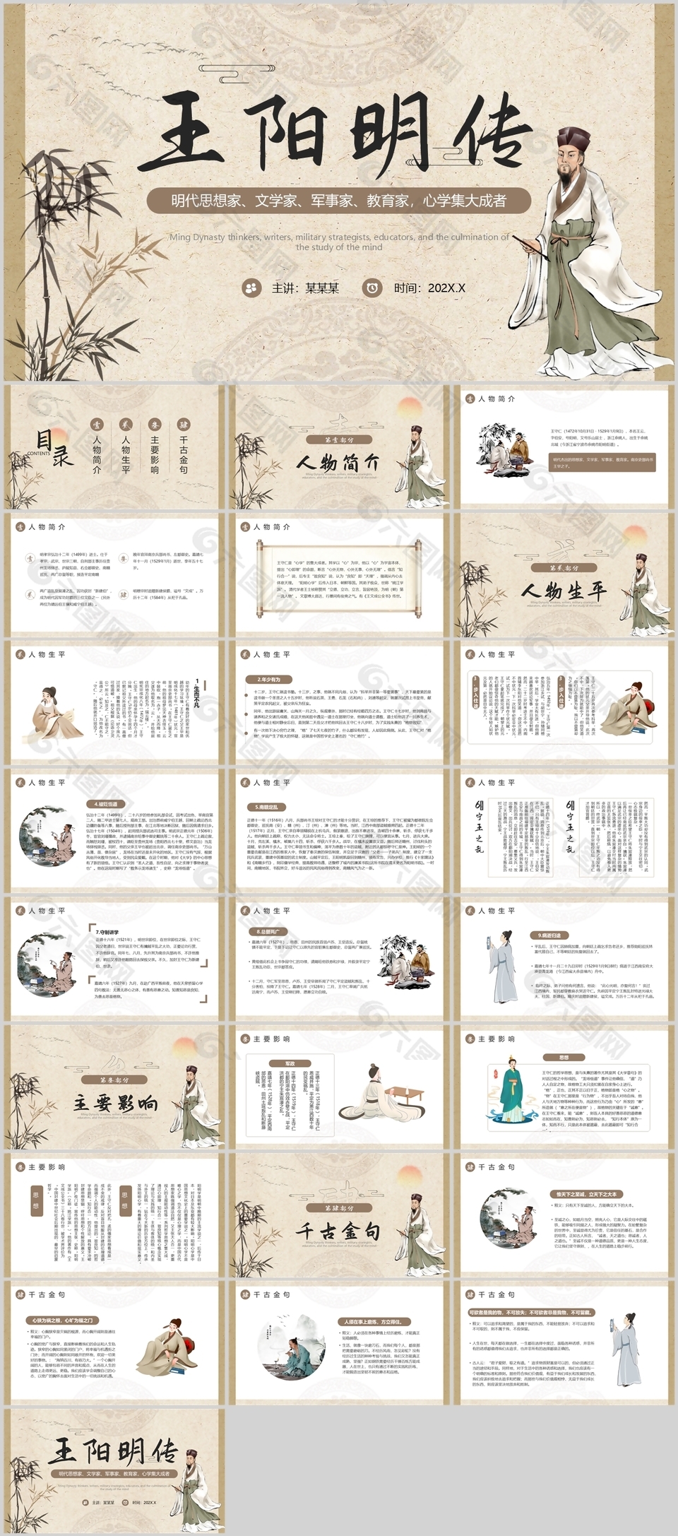 复古中国风明代思想家王阳明人物介绍