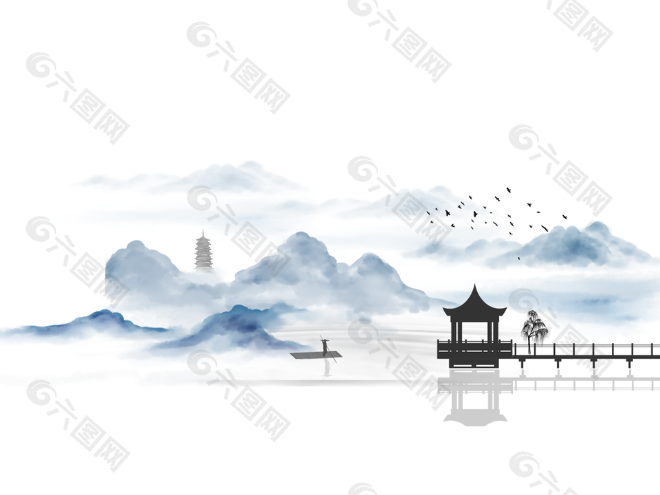 水墨中国风意境传统主题插画