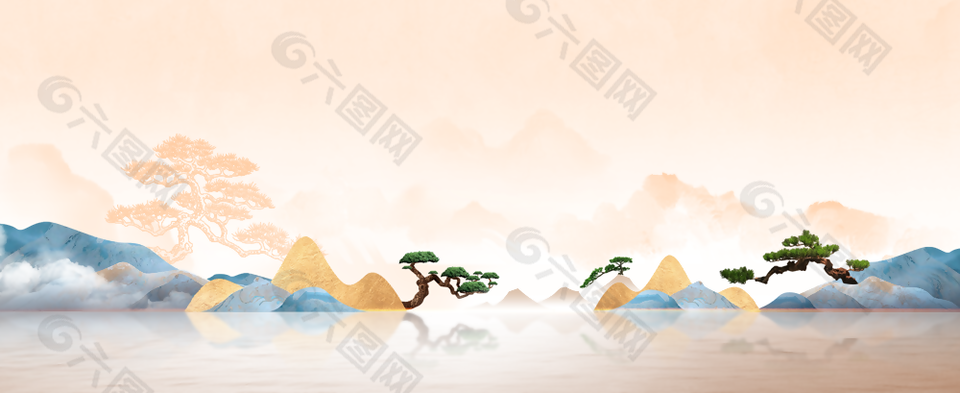 复古中国风山水意境主题背景