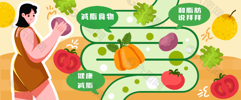 和脂肪说拜拜健康减脂主题卡通插画