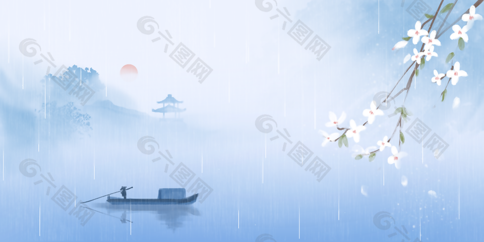 水墨中国风山川湖泊意境背景