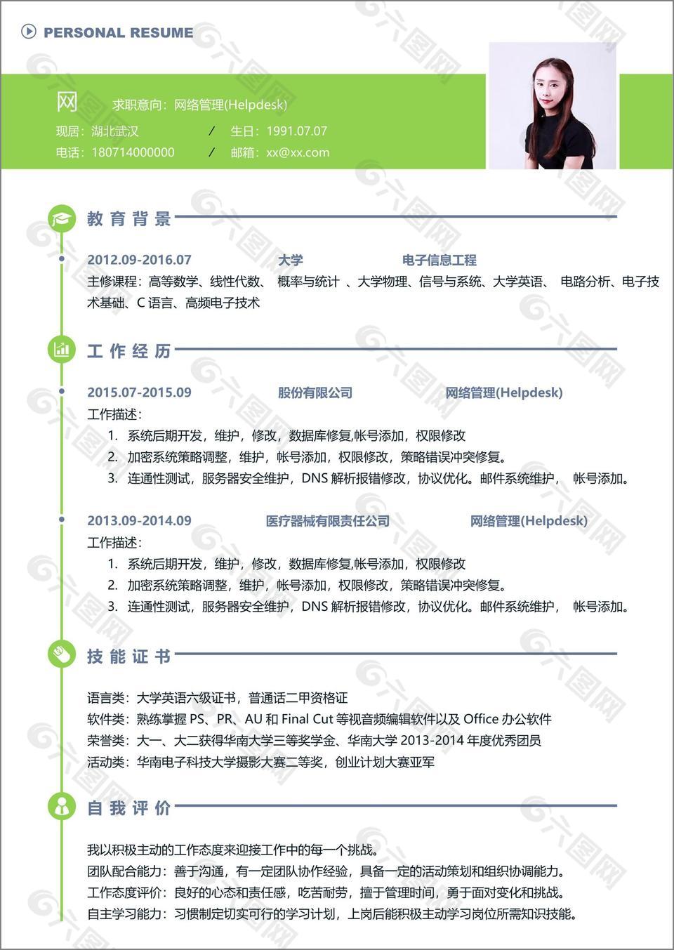 网络管理helpdesk优秀简历范文
