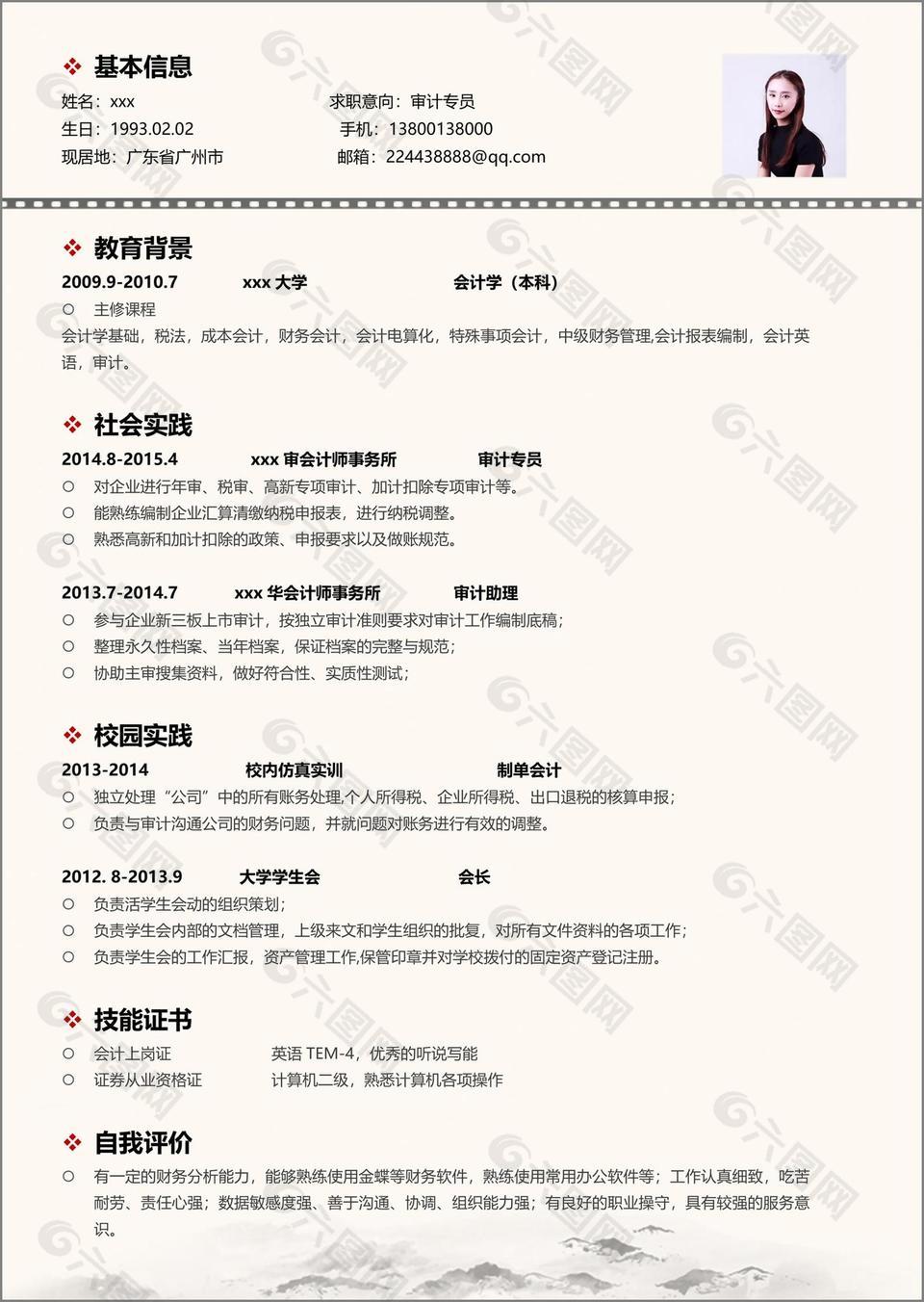 审计专员创意个人简历