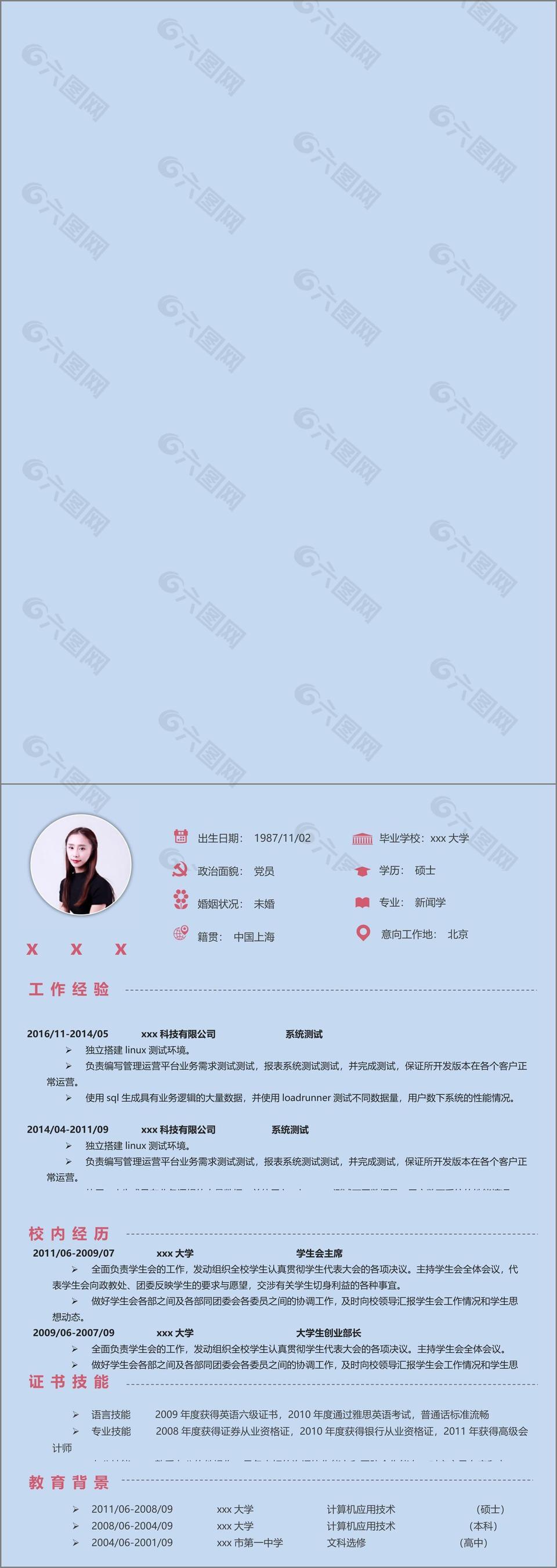 系统测试简历含个人介绍