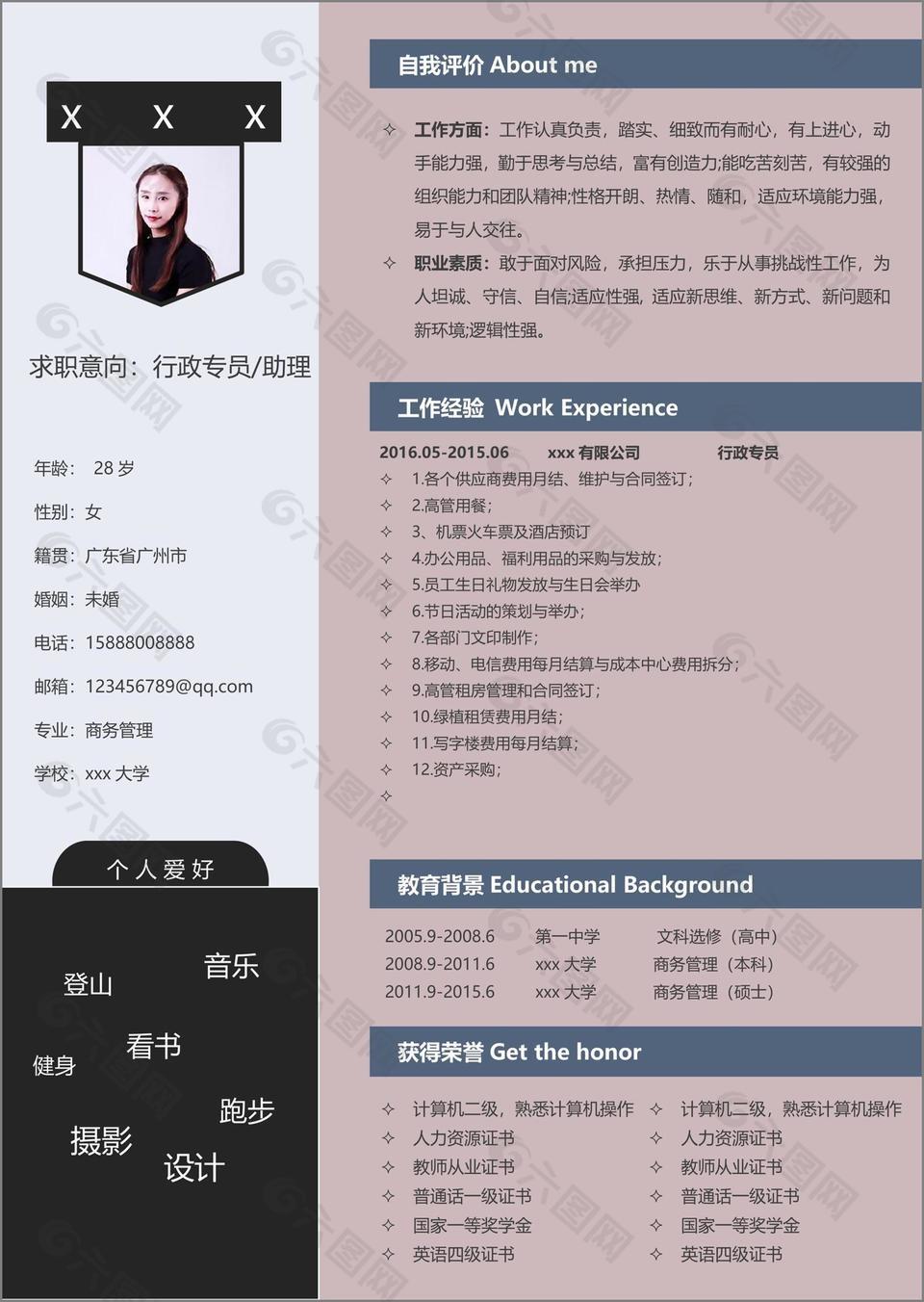 行政专员助理应届毕业生应聘简历