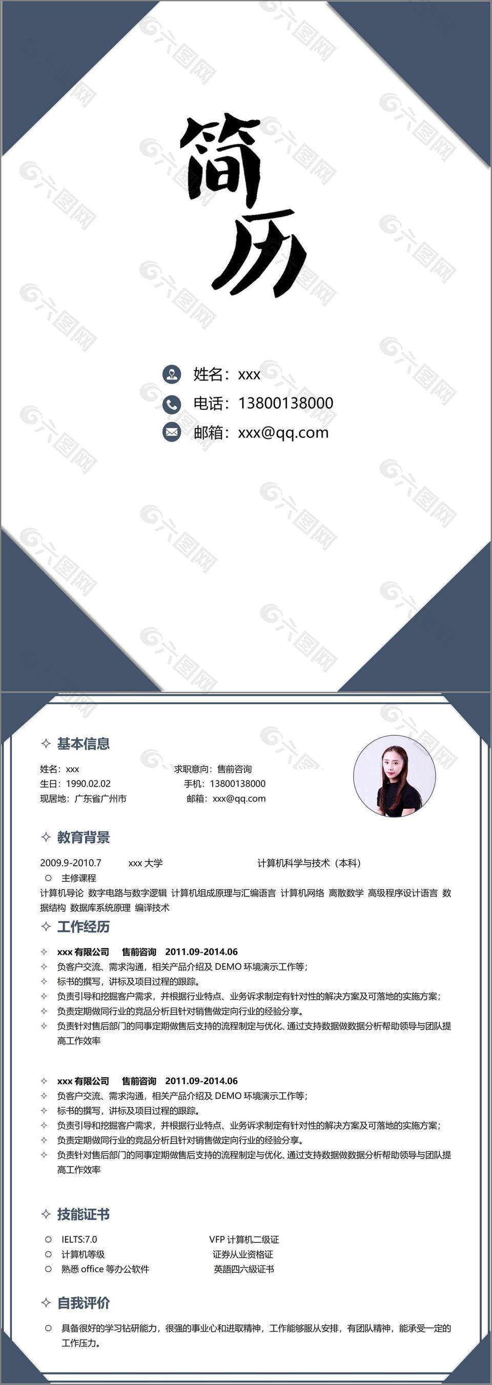 售前咨询个人简历模板